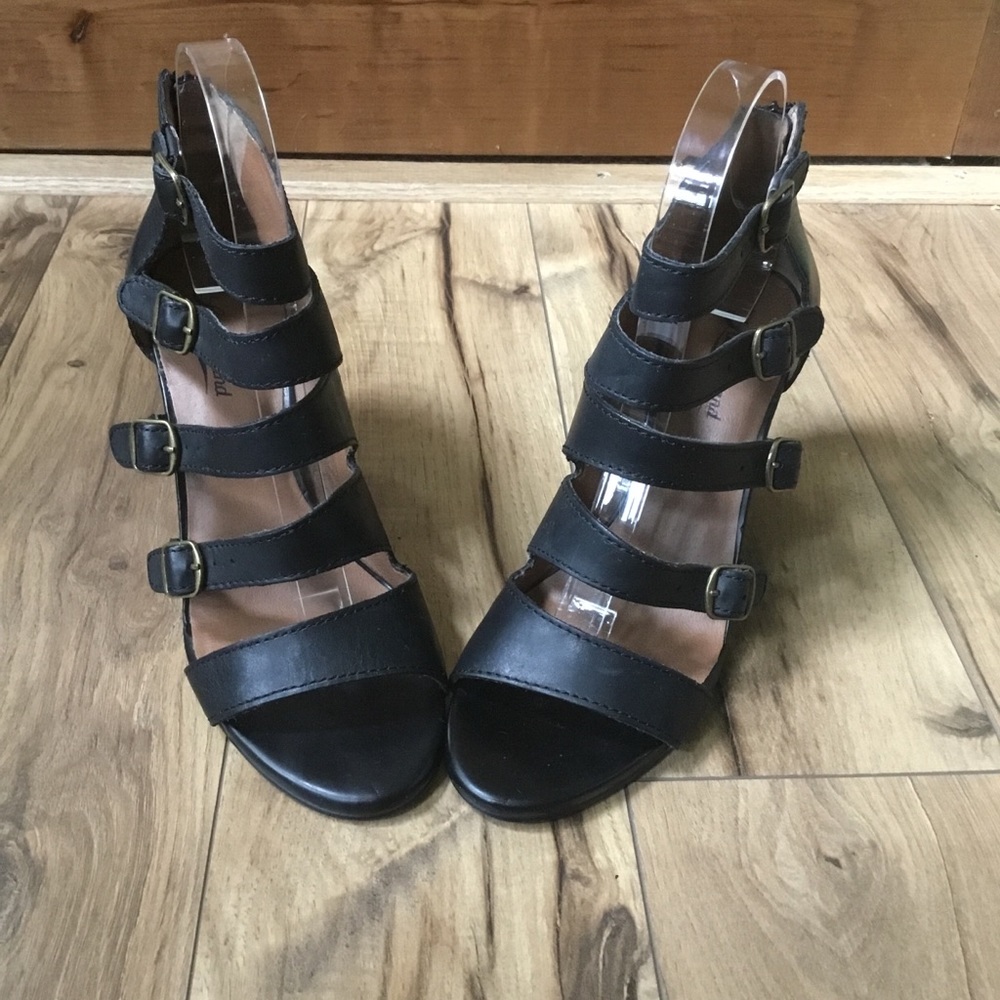 Lucky Brand Reynolds Wedge Sandal Caged Strappy Buckled Leather Open Toe Shoes - Picture 4 of 10